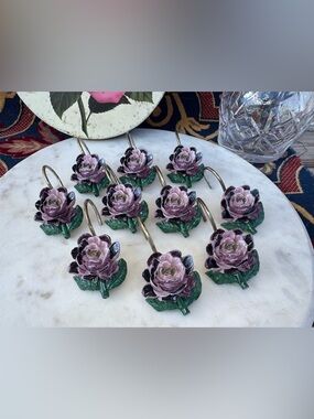 Vintage Set of 11 Purple Rose Shower Hooks – Cottage Core Victorian Style